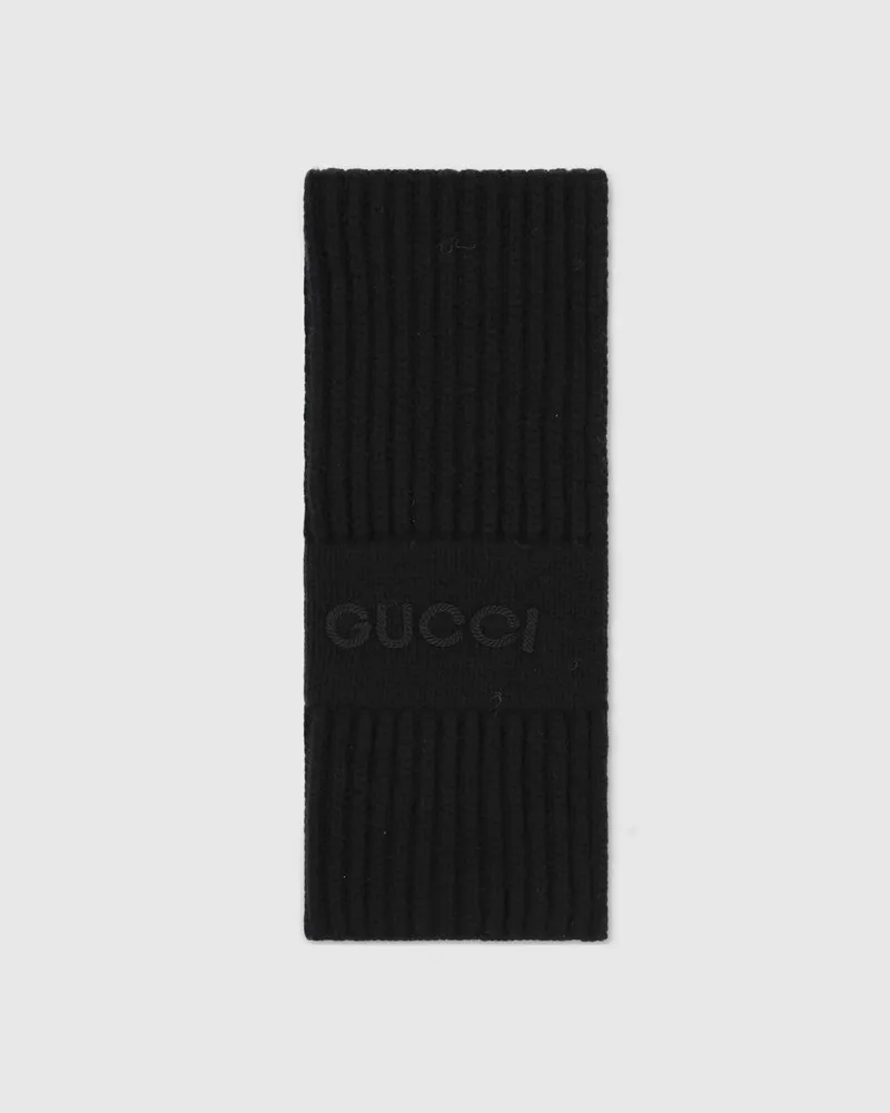 Gucci Écharpe En Mélange Laine Et Cachemire Avec Broderie Noir