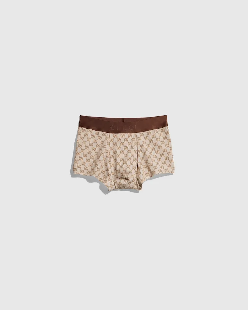 Gucci Bedruckte Jersey-Badehose Beige