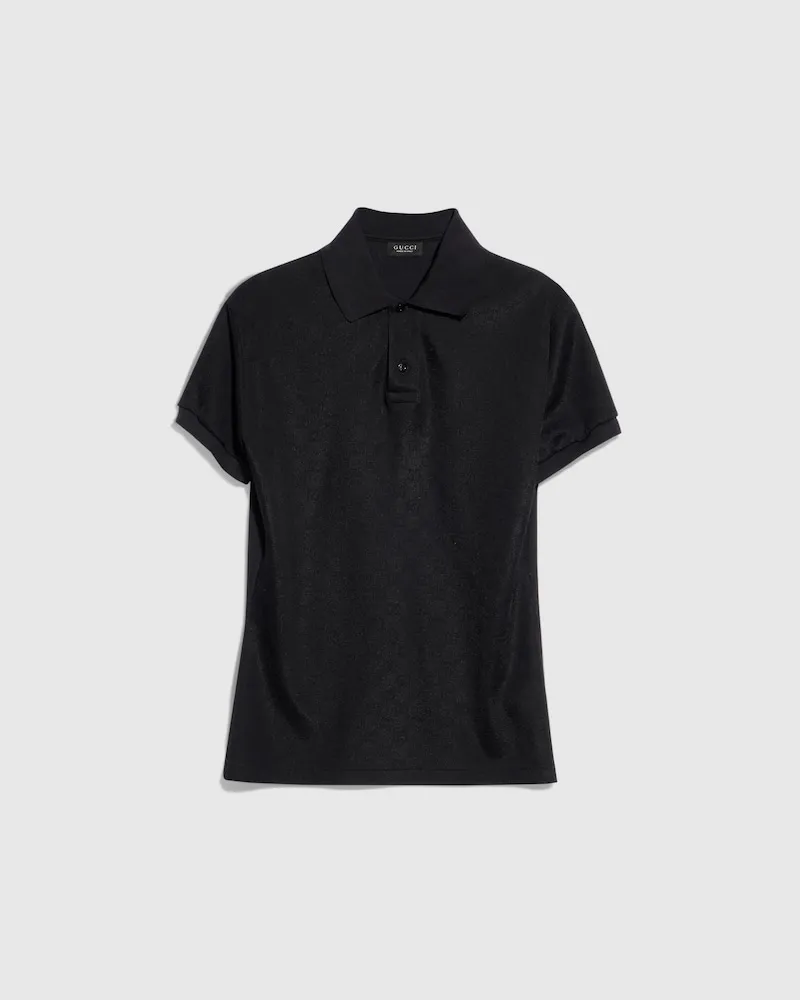 Gucci Poloshirt aus Technischem Baumwolljersey mit GG Jacquard, Größe Schwarz