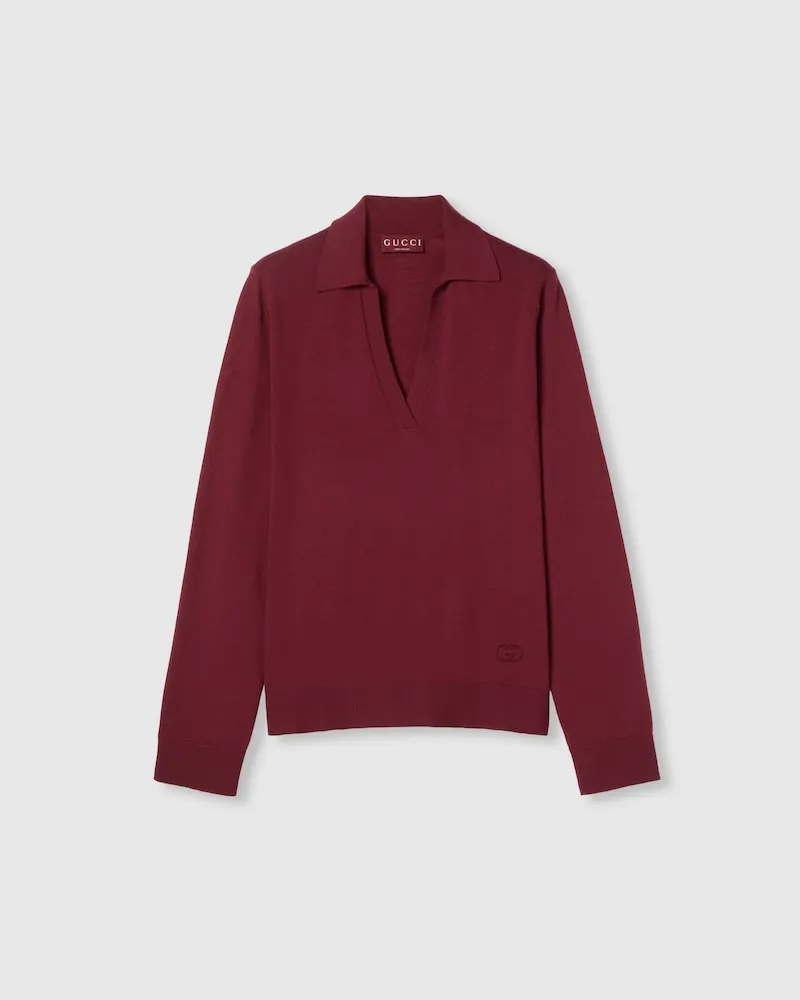 Gucci Poloshirt aus Extrafeiner Wolle, Größe Bordeauxrot