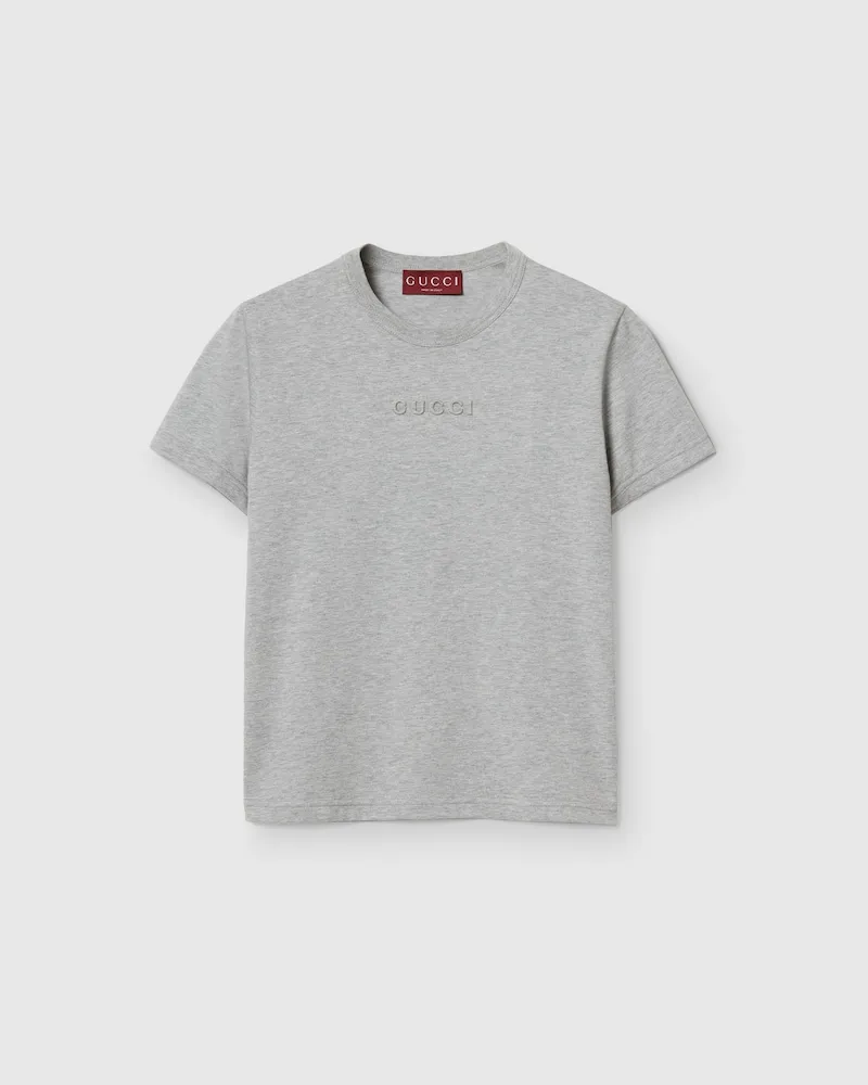 Gucci T-Shirt aus Baumwolljersey Mit Prägung, Größe Grau