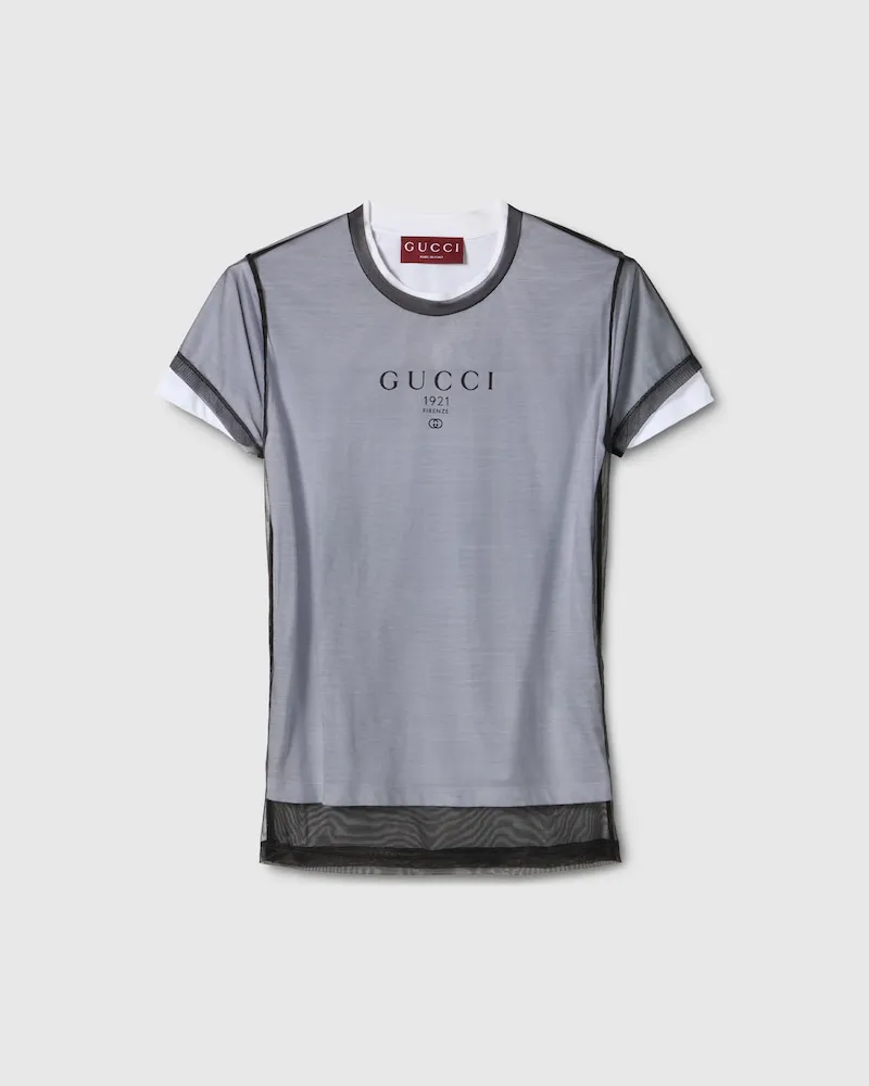 Gucci T-Shirt aus Zweilagigem Jersey Mit Print, Größe Weiß