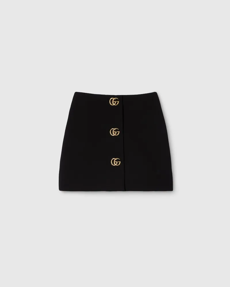 Gucci Rock aus Woll-Crêpe Mit Doppel G Knopf, Größe Schwarz