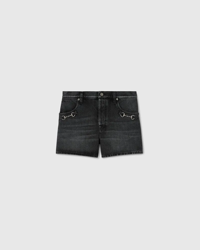 Gucci Shorts aus Baumwolldenim Mit Horsebit, Größe Schwarz