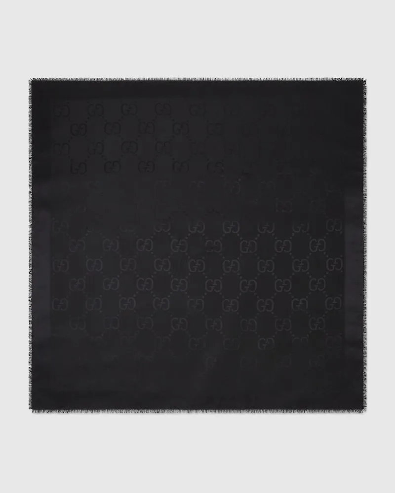 Gucci Halstuch aus Seide Und Wolle Mit GG Jacquard Schwarz