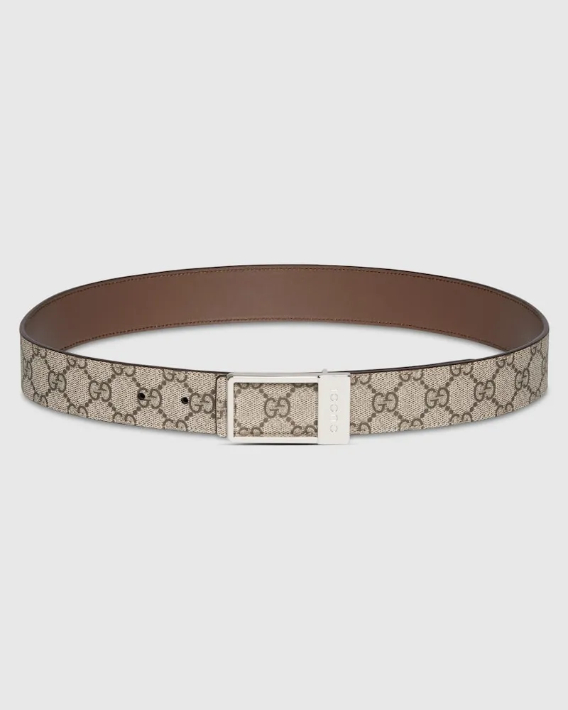 Gucci Wendbarer Gürtel Mit Rechteckiger Schnalle, Größe 95 Beige