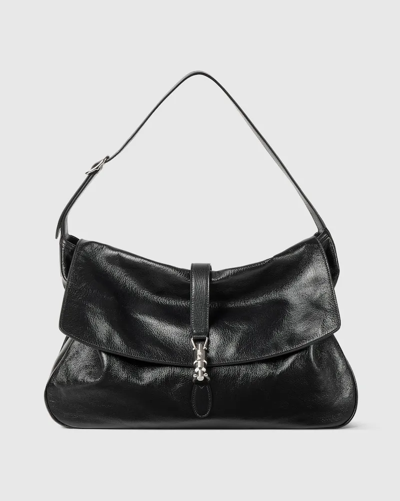 Gucci Große Jackie Flap Umhängetasche Schwarz