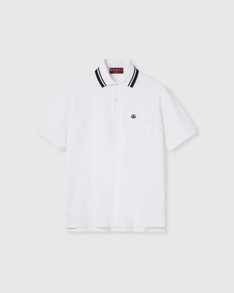 Gucci Poloshirt aus Baumwoll-Piqué Mit Stickerei, Größe Weiß