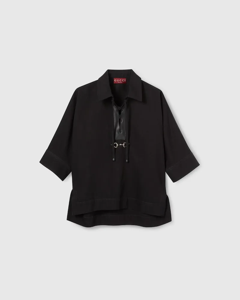 Gucci Hemdbluse aus Denim Mit Horsebit, Größe Schwarz