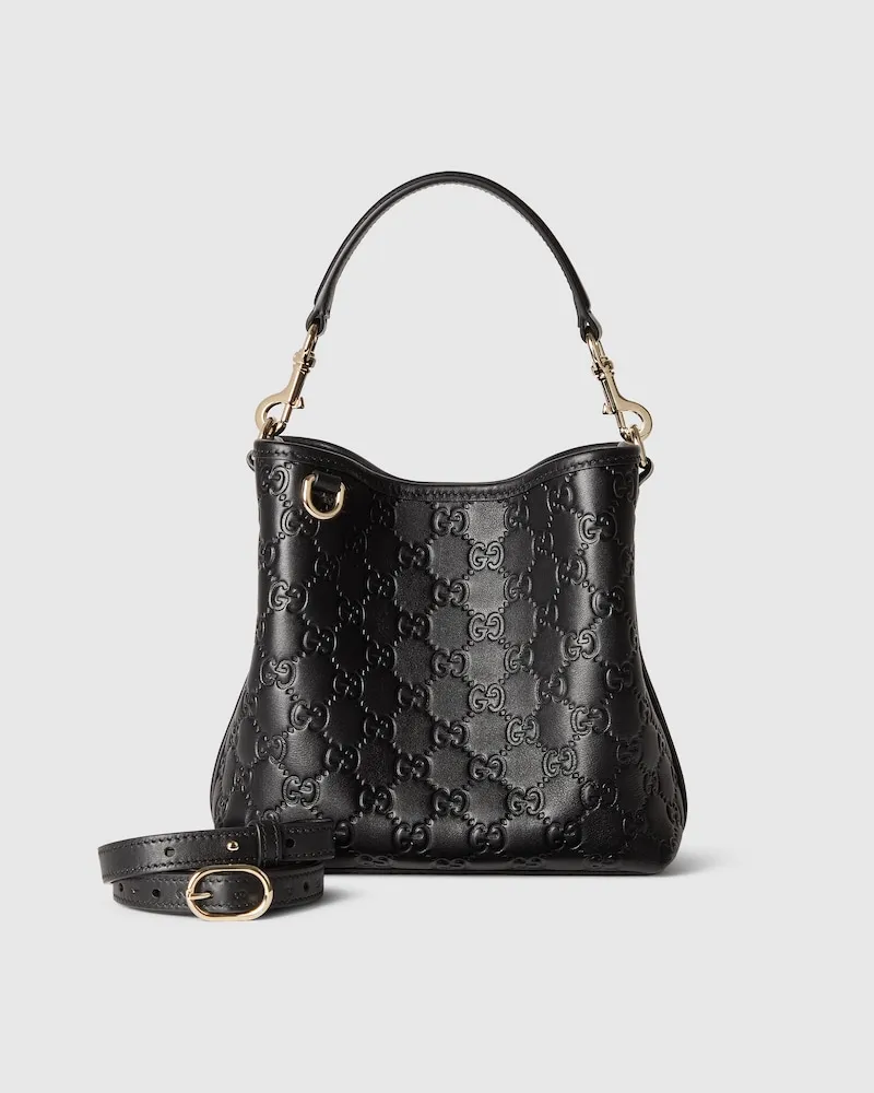 Gucci Kleine GG Emblem Bucket Bag Schwarz