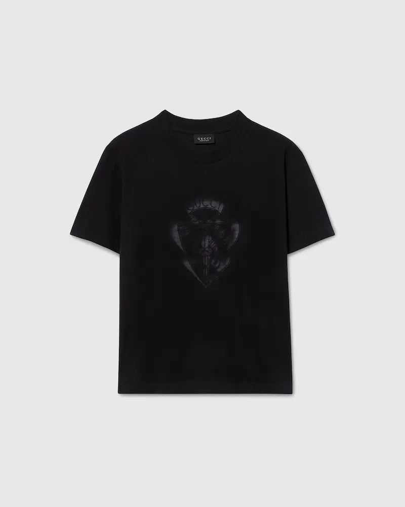 Gucci T-Shirt aus Baumwolljersey Mit Wappen, Größe Schwarz