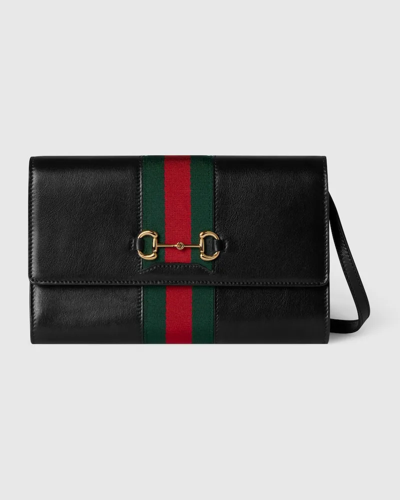 Gucci Horsebit Web Brieftasche Mit Riemen Schwarz