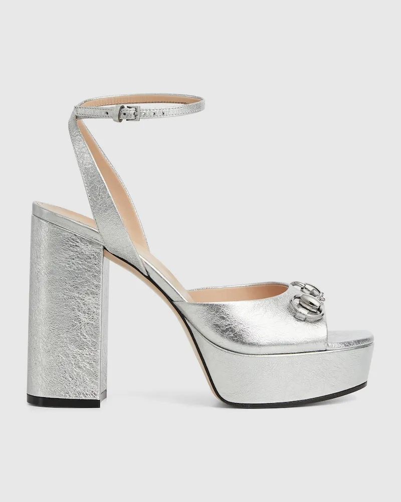 Gucci Damensandale Mit Plateausohle Und Horsebit, Größe Silver
