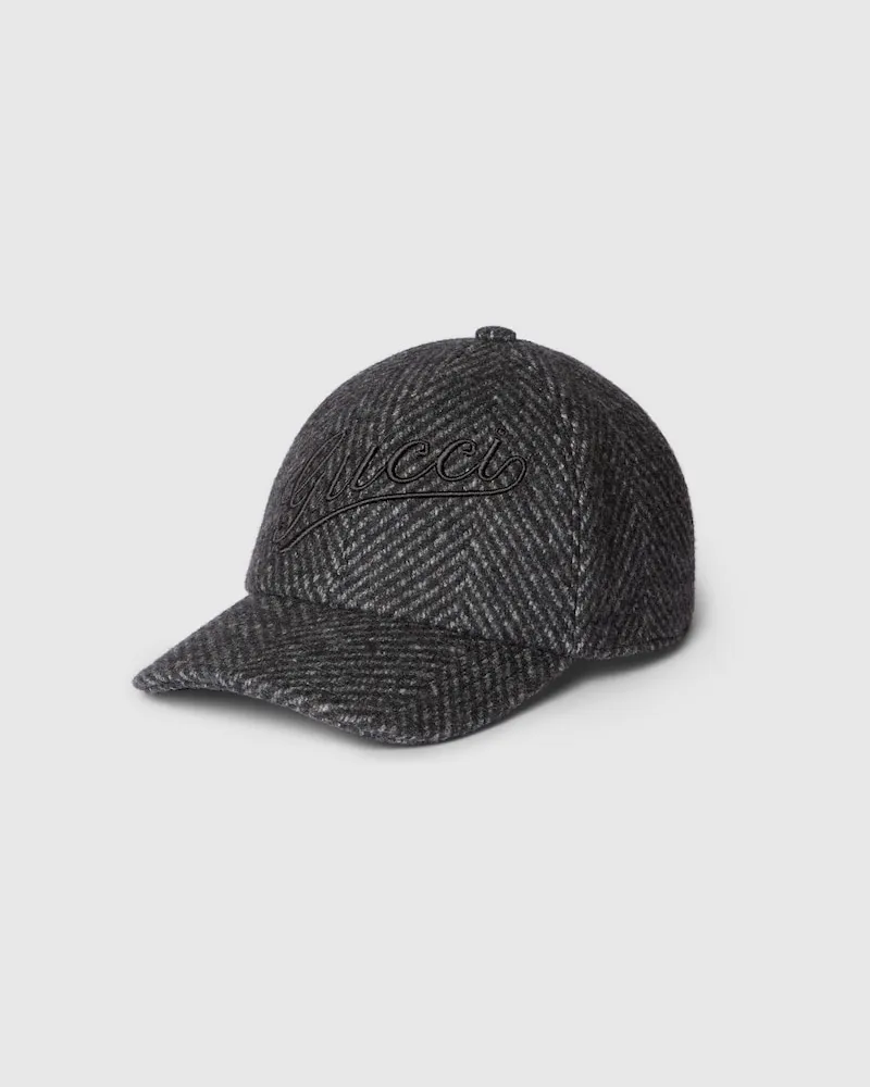 Gucci Baseballkappe Aus Wolle Mit Fischgratmuster Grau