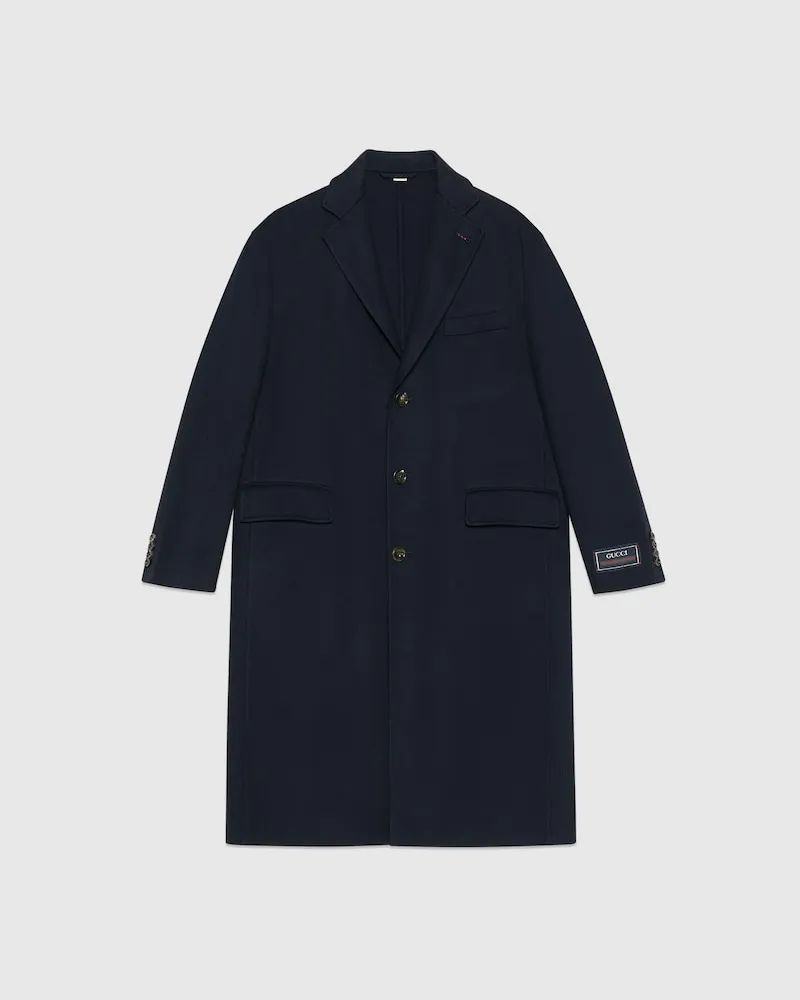 Gucci Mantel aus Leichter Wolle Mit Web-Etikett, Größe Blau