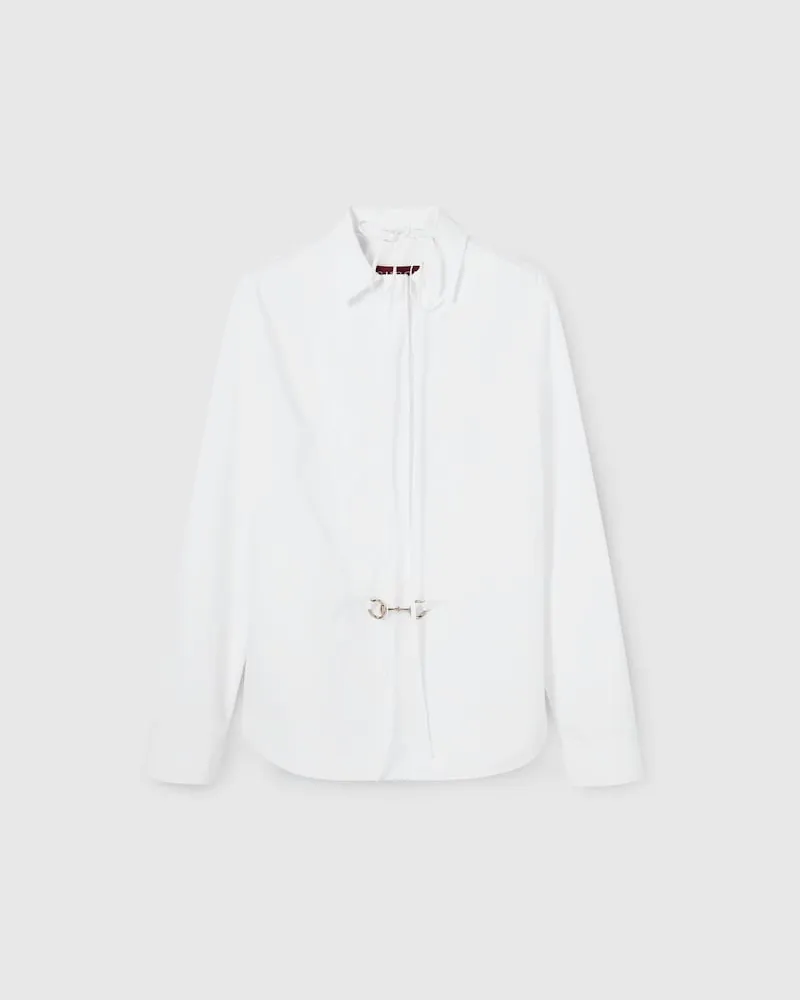 Gucci Bluse aus Baumwollpopeline Mit Horsebit, Größe Weiß