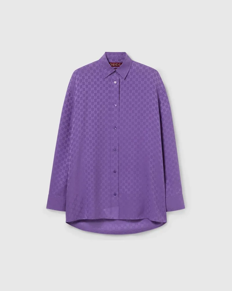 Gucci Übergroße Bluse aus GG Seidenjacquard, Größe Violett