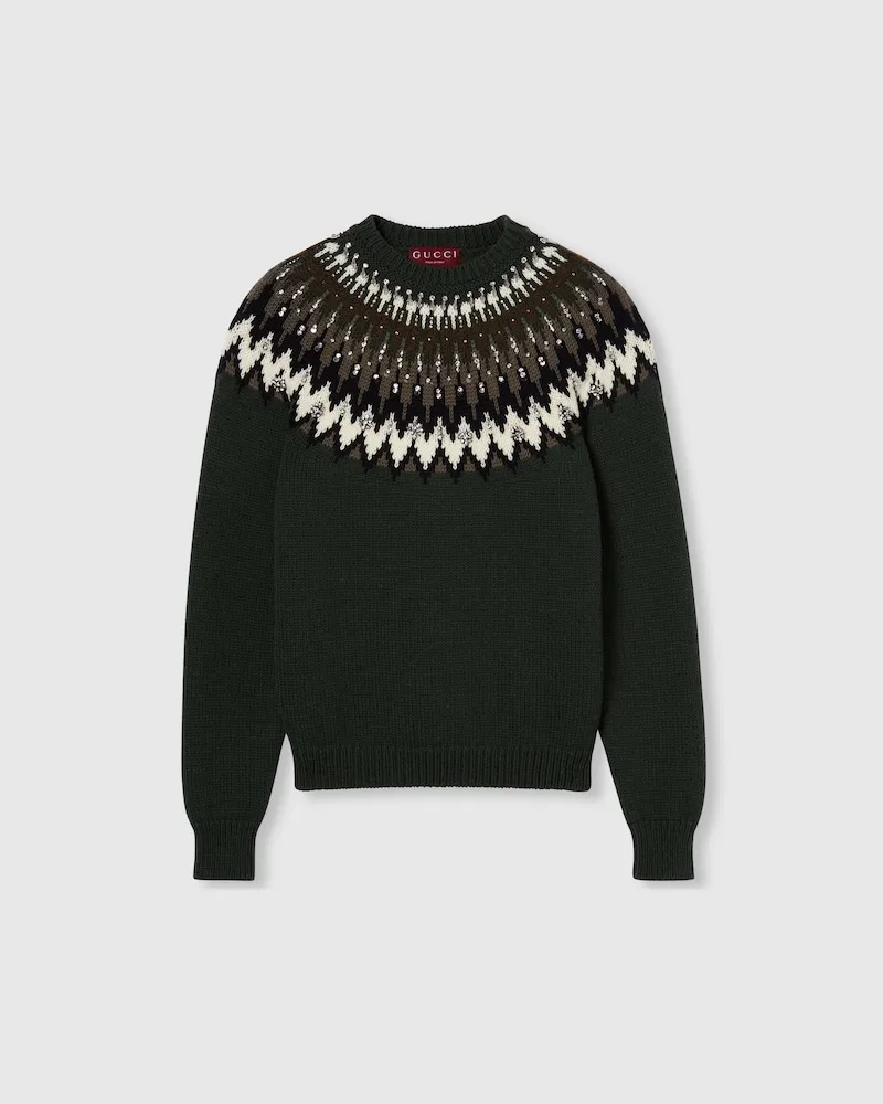 Gucci Pullover aus Wolljacquard Mit Norwegermuster, Größe Grün