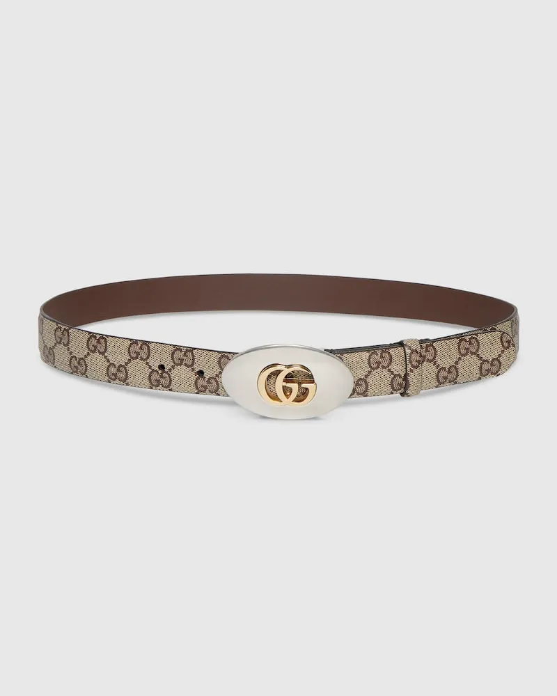 Gucci Belt With Double G Plaque Buckle Beige