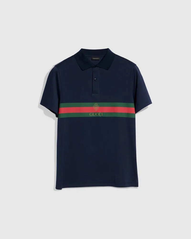 Gucci Poloshirt aus Baumwolljersey mit Web, Größe Blau