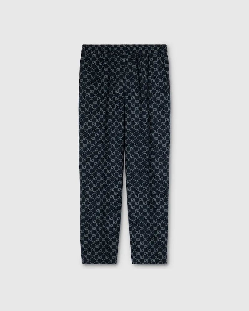 Gucci Hose aus Gebürstetem GG Flanell, Größe Blau