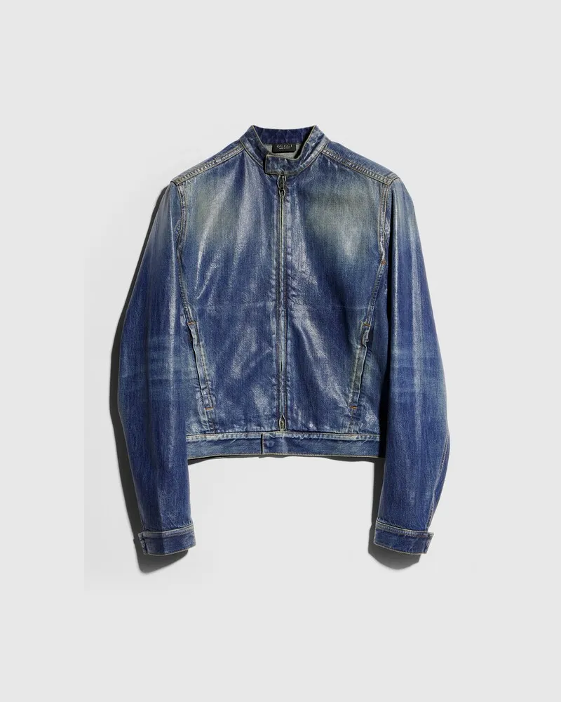 Gucci Baumwoll-Denim-Jacke mit Überzug Blau