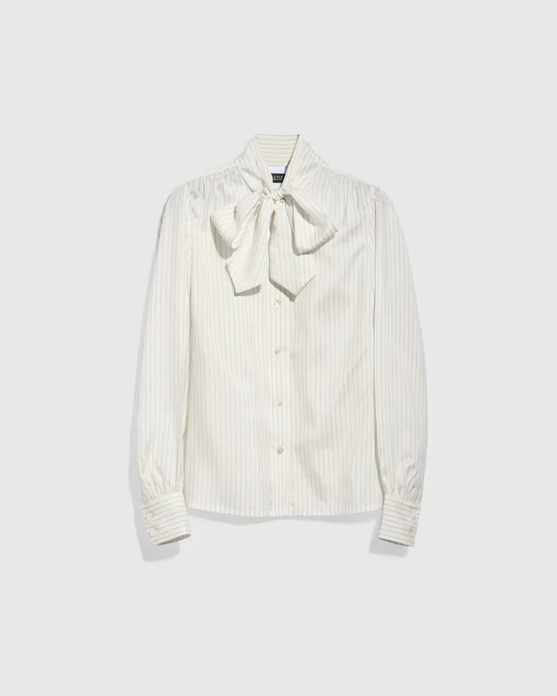 Gucci Seidenhemd mit Nadelstreifen Und Schleife, Größe Weiß