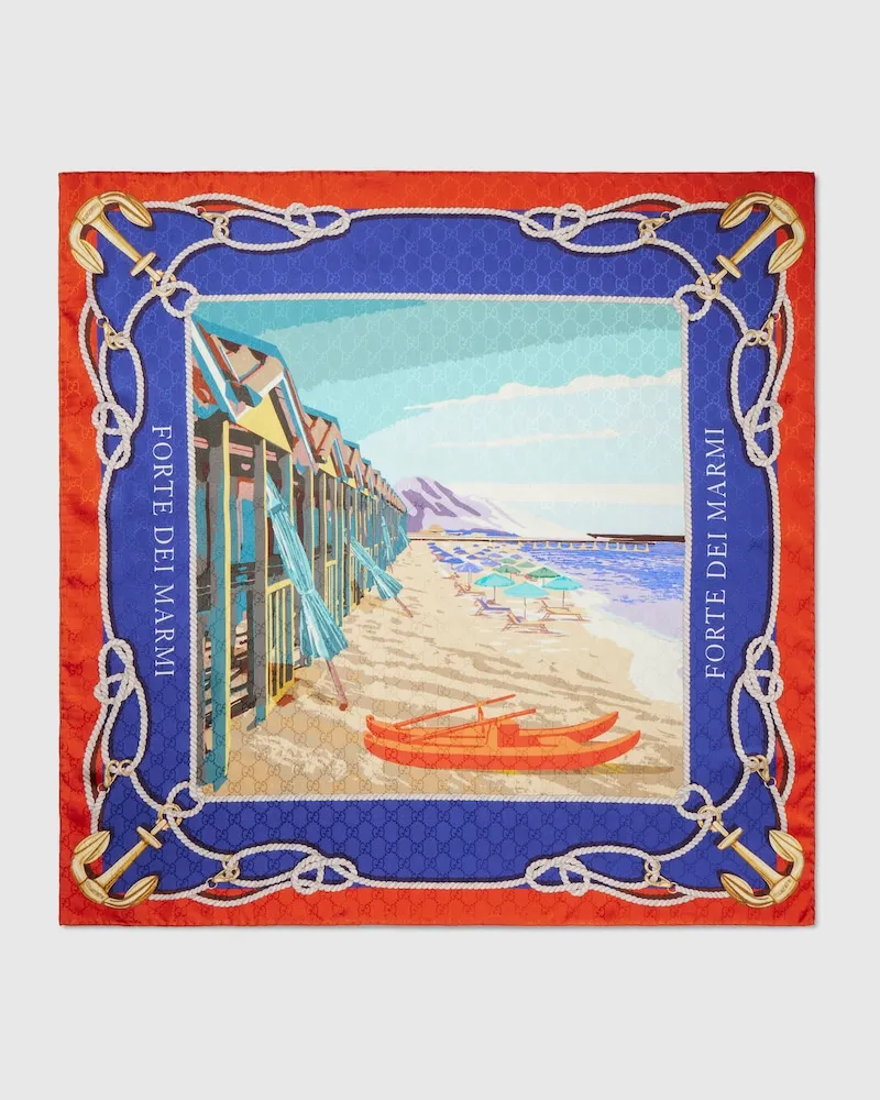 Gucci Vierecktuch aus Seide mit 'Forte Dei Marmi'-Print Rot