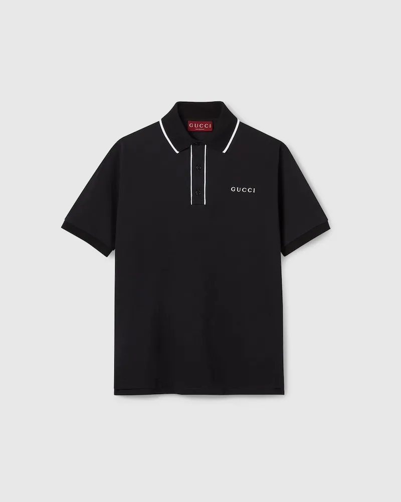 Gucci Poloshirt aus Baumwoll-Piqué Mit Stickerei, Größe Schwarz