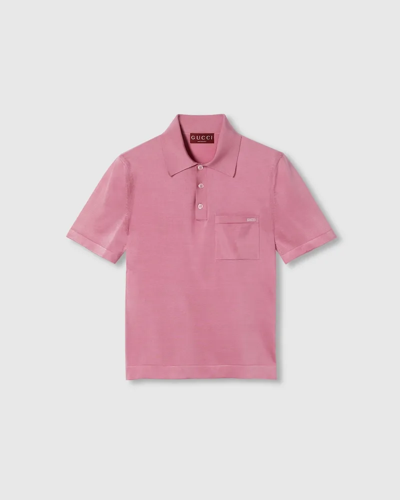 Gucci Poloshirt aus Feinem Seidenstrick Mit Intarsie, Größe Pink