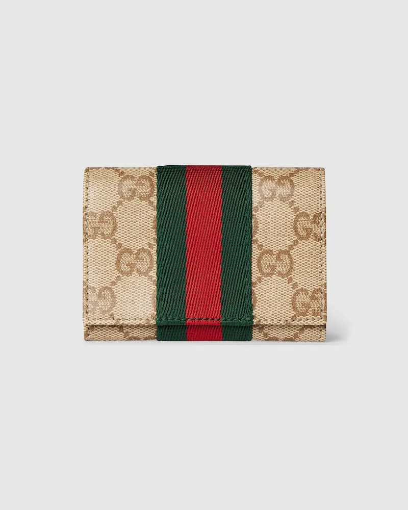 Gucci Zweifach Gefaltetes Kartenetui mit Web Beige