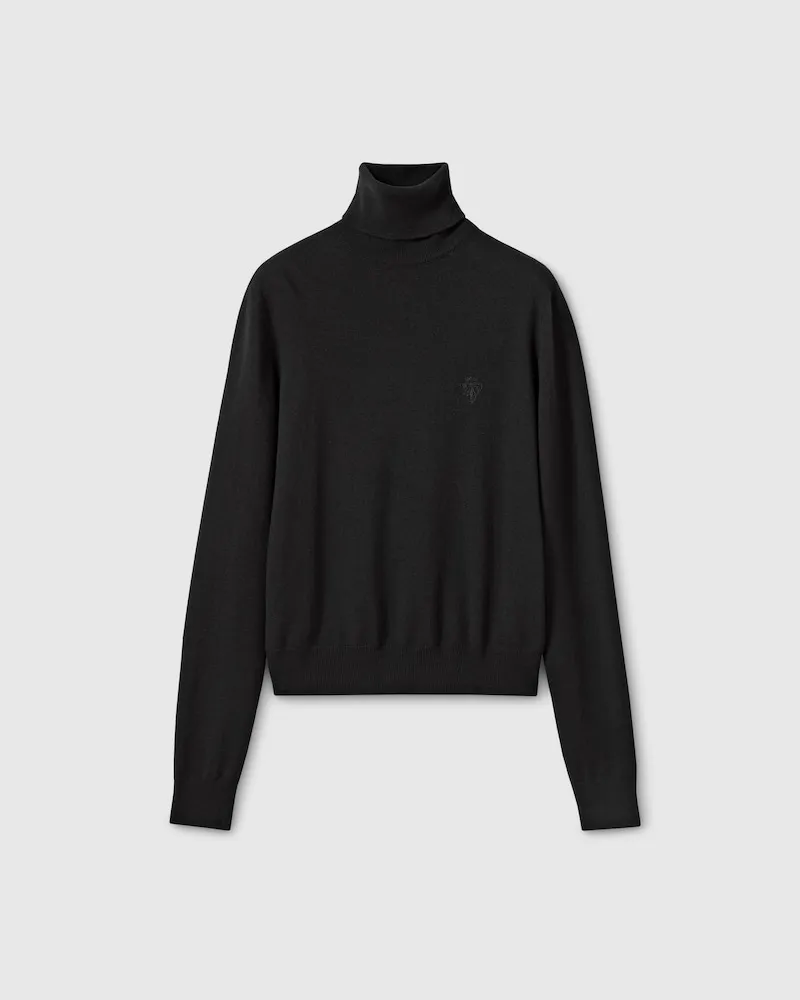 Gucci Rollkragenoberteil aus Wollstrick Mit Stickerei, Größe Schwarz