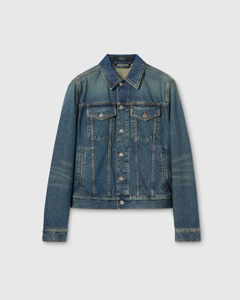 Gucci Jacke aus Baumwolldenim Mit Horsebit, Größe Blau