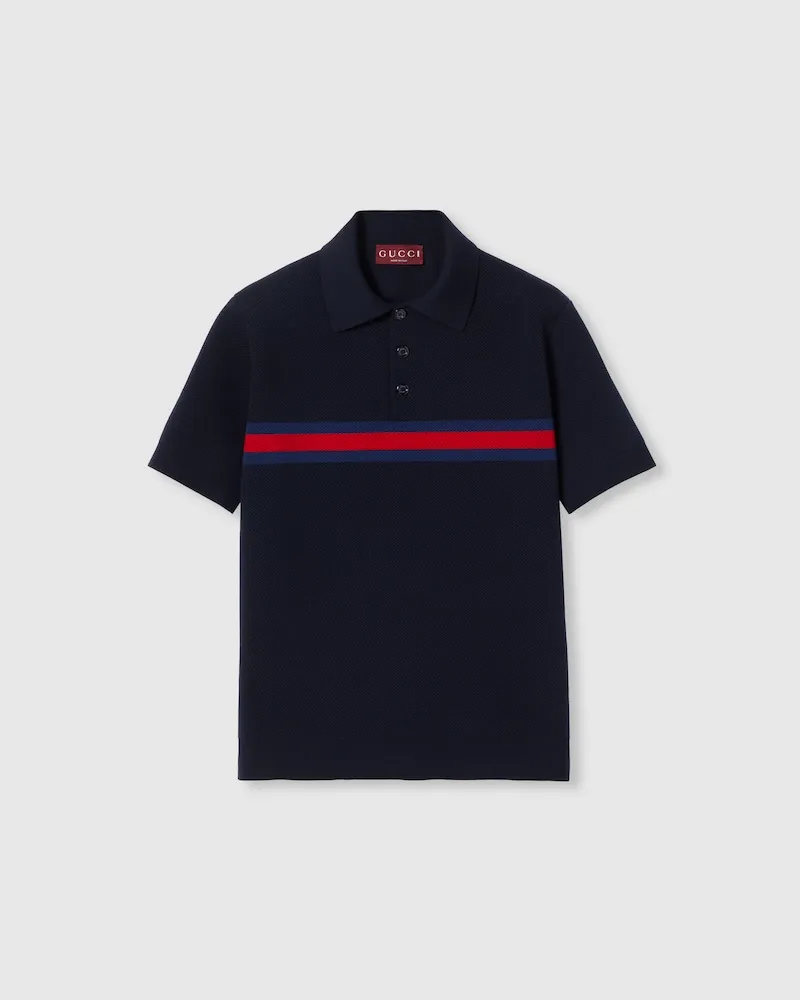 Gucci Poloshirt aus Baumwoll-Piqué Mit Web, Größe Blau