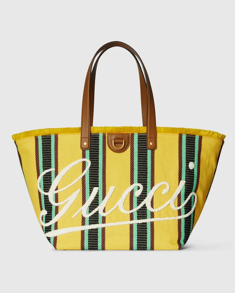 Gucci Mittelgroßer Shopper aus Canvas Mit Stickerei Blau