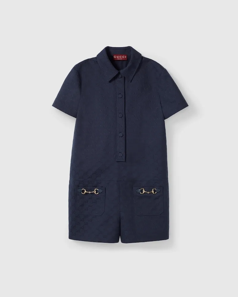 Gucci Overall aus GG Canvas Mit Horsebit, Größe Blau
