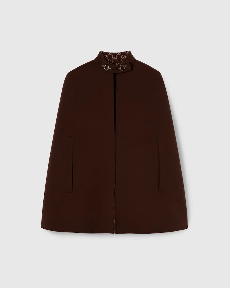 Gucci Cape aus Seide Und Wolle Mit Horsebit, Größe Braun