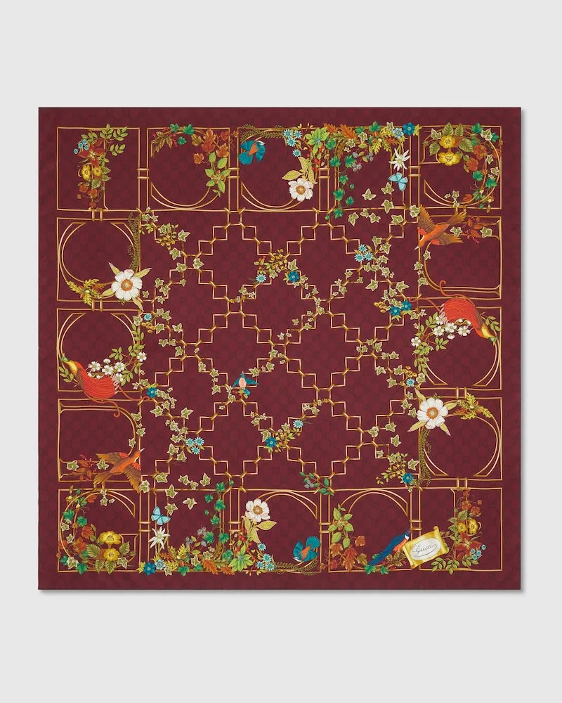 Gucci Carré En Twill De Soie Imprimé Bordeaux
