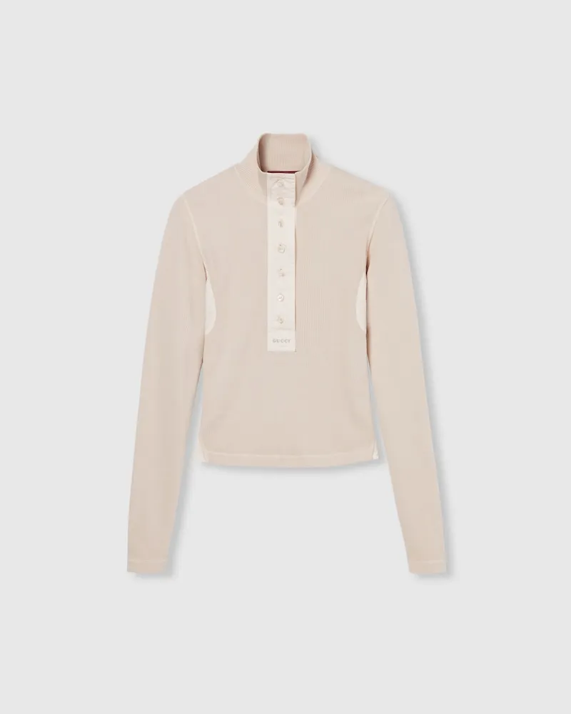 Gucci Langärmliges T-Shirt aus Gerippter Baumwolle, Größe Pink