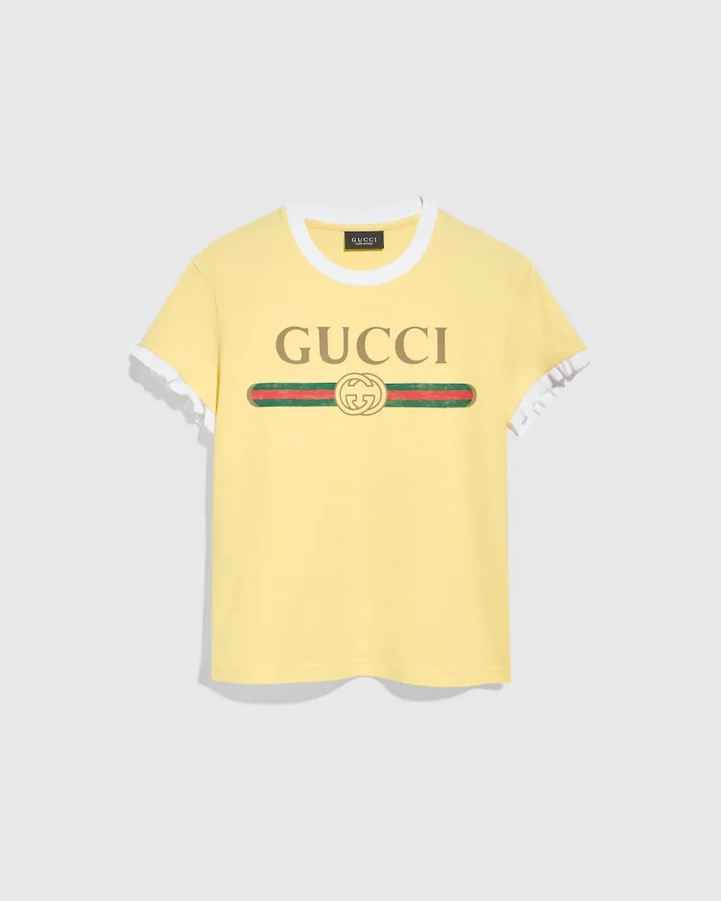 Gucci T-Shirt aus Baumwolljersey mit Print, Größe Gelb