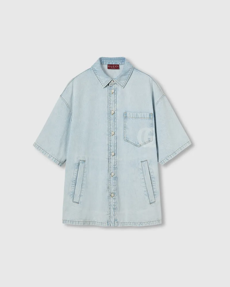 Gucci Hemd aus Denim Mit Gelasertem Detail, Größe Blau