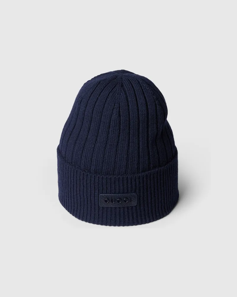 Gucci Bonnet En Maille De Laine Côtelée, Taille Bleu