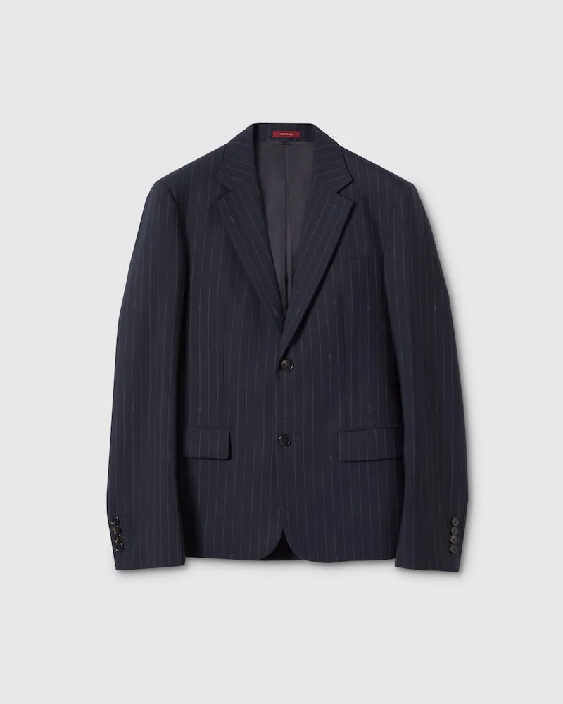Gucci Einreihiges Jackett aus Wolle Mit Nadelstreifen, Größe Blau