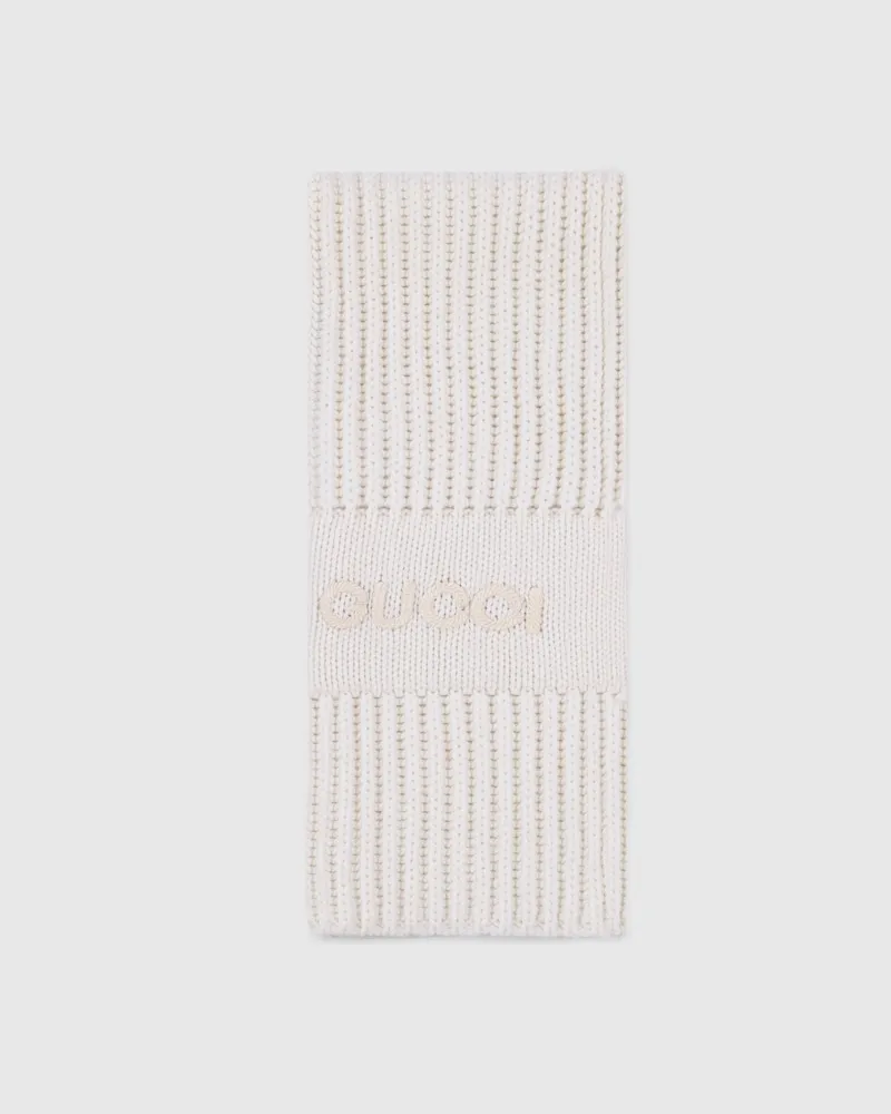Gucci Écharpe En Mélange Laine Et Cachemire Avec Broderie Blanc