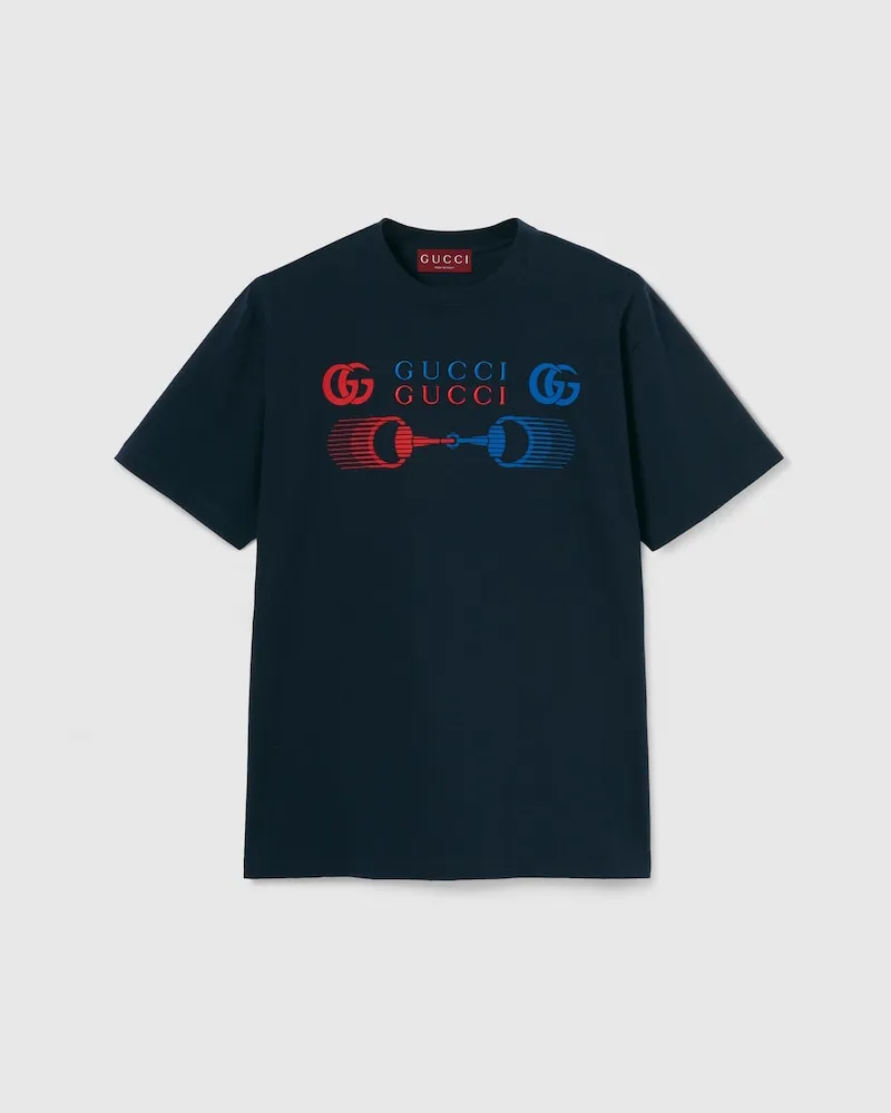 Gucci T-Shirt aus Baumwolljersey Mit Print, Größe Blau