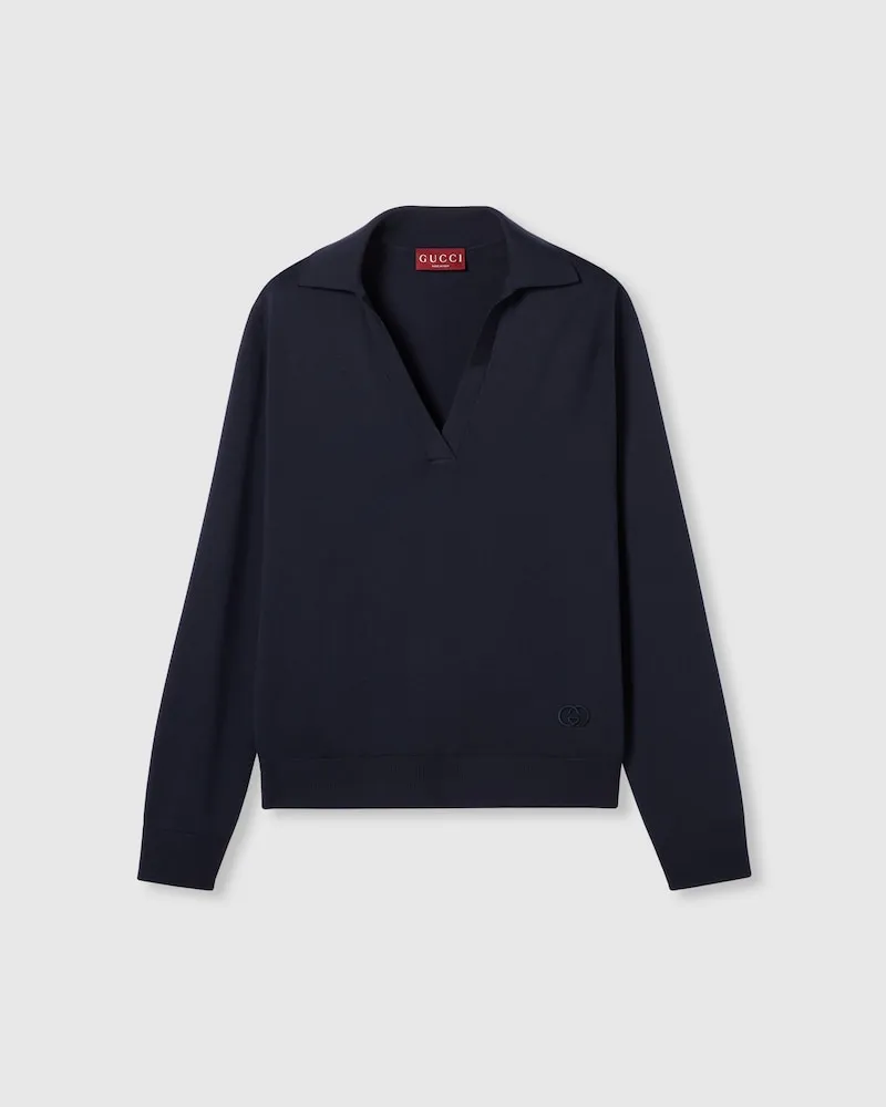 Gucci Poloshirt aus Extrafeiner Wolle, Größe Blau