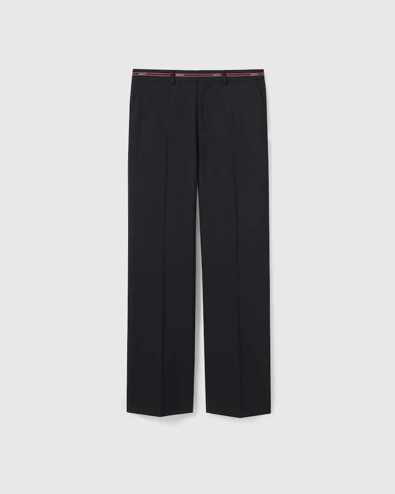 Gucci Hose aus Wolle Mit Webkanten-Detail, Größe Blau