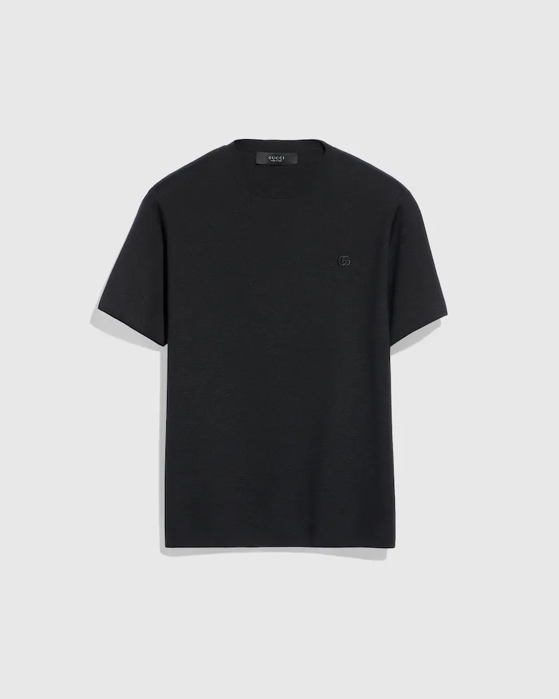 Gucci T-Shirt aus Seiden- Und Baumwollstrick mit Stickerei, Größe Schwarz
