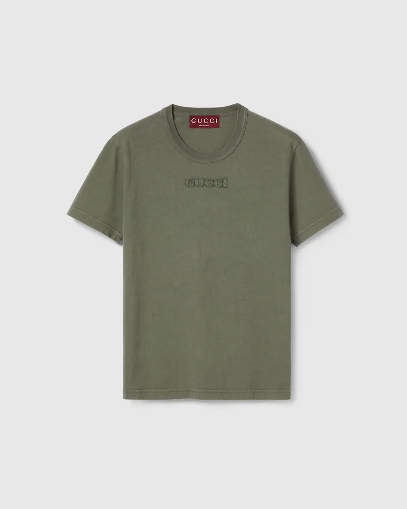 Gucci T-Shirt aus Baumwolljersey Mit Stickerei, Größe Grün