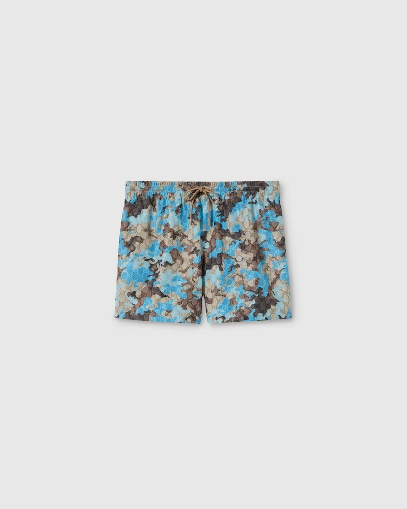 Gucci Badeshorts aus Technischem Popeline Mit Print, Größe Beige